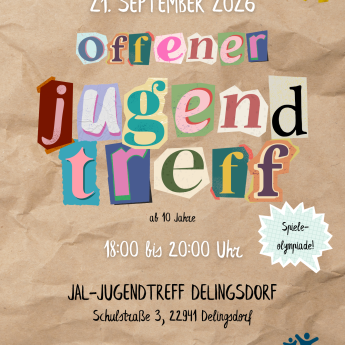 Der JAL Jugendtreff Delingsdorf oeffnet seine Tueren und laedt Jugendliche ab 10 Jahren zu einer bunten Spieleolympiade ein. An verschiedenen Stationen kannst Du bei Spielen Deine Geschicklichkeit te 2